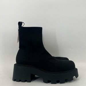 Zara Neoprene Fabric Chunky Platform Lug Sole Boots In Black